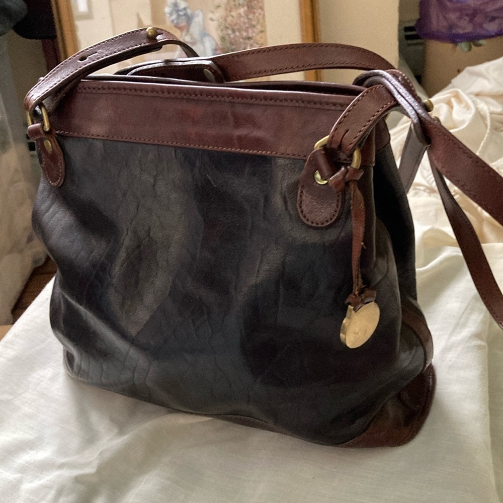 Brahmin Black and Brown Leather Shoulder Bag